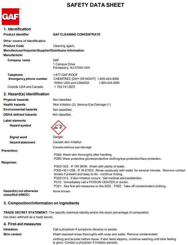 GAF Cleaning Concentrate SDS - 3084